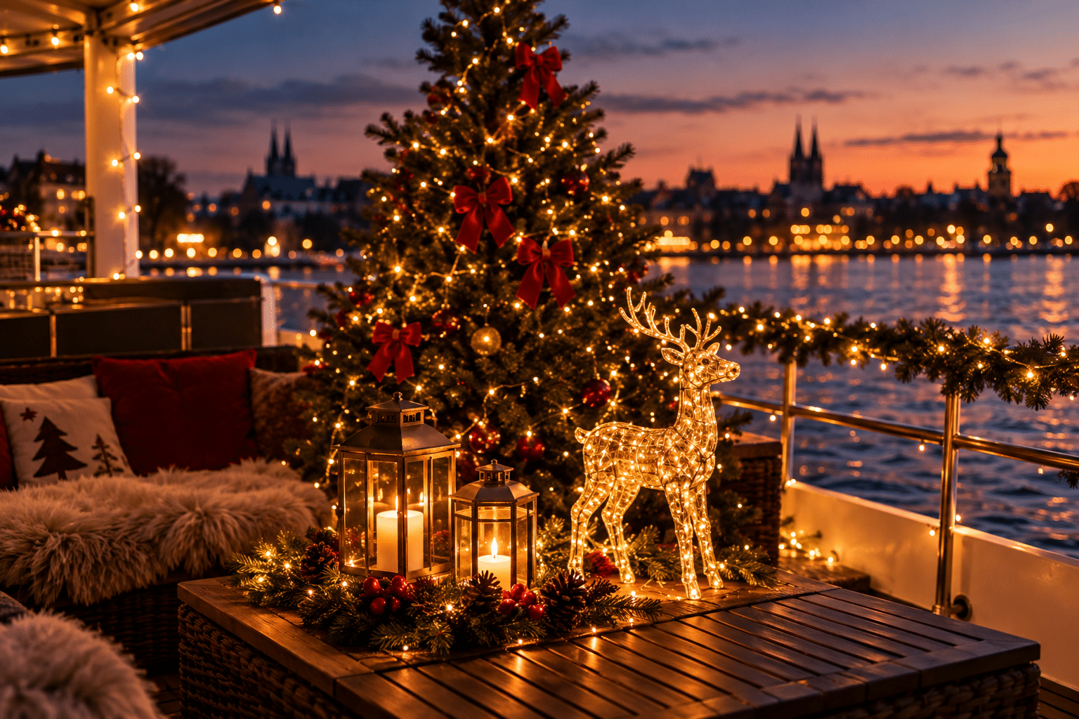 Weihnachtliche Atmosphäre mit Rentier und Lichtern